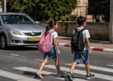 אילוסטרציה ילדים חוצים כביש (AI)